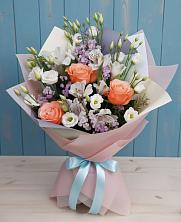 Букет Утренняя свежесть в Емве Букет цветов из: Лизиантусы, Розы, Альстромерии и Гипсофила в Емве