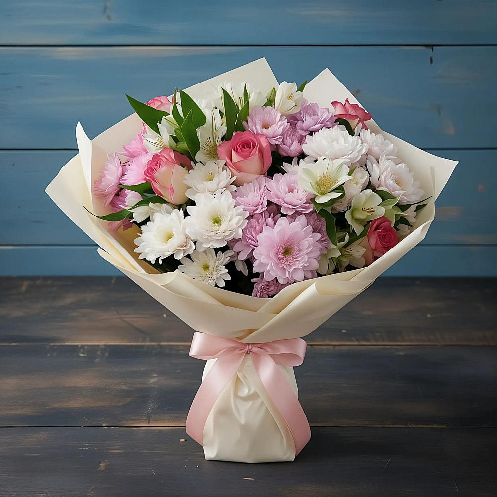 Букет цветов из: Хризантемы, Альстромерии и Розы в Емве